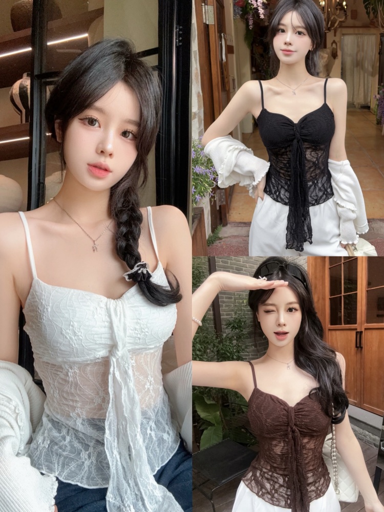실사 정가 감소되지 않음 달콤함 레이스 마이크로 ~을 통해 섹시한 아름다움 뒤로 캐미솔 몸매 가꾸기 다용도 짧은 맨위