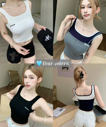 실사 정가 감소되지 않음 벨트 가슴 패드 아메리칸 민소매 티셔츠 여성 달콤한 매운맛 운동 알파벳 캐미솔 여성 셔츠