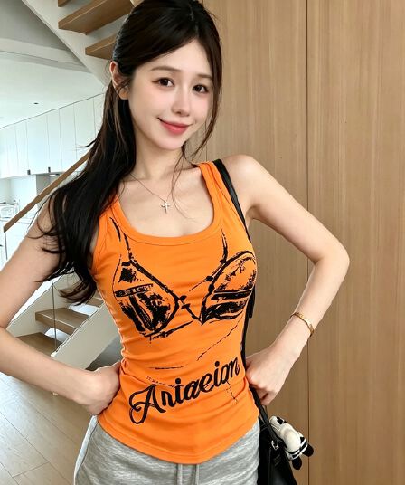 실사 정가 감소되지 않음 아메리칸 핫걸 거리 바람 달콤한 차가운 다용도 민소매 티셔츠 몸매 가꾸기 슬림해 보이는 쇼트 스타일 작은 맨위