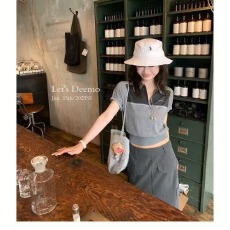 批发韩系学院风针织短袖t恤女撞色拼接夏日设计感小个子<b class='q'>修身</b>短款上衣