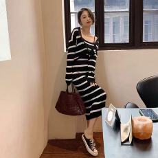 批发洋气小香风针织条纹开衫吊带连衣裙三亚<b class='q'>泰国</b>海边旅游度假沙滩裙女