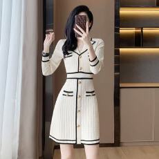 批发小香风复古针织连衣裙女<b class='q'>秋</b>季新款气质显瘦高级感内搭小个子毛衣裙