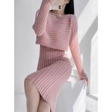 批发韩国针织毛衣<b class='q'>套装</b>两件套连衣裙女秋冬气质名媛OL温柔慵懒风中长款