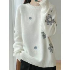 2025新款女圆领套头毛衣宽松慵懒风针织打底衫上衣