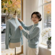 批发2025新款韩系上衣女装秋冬<b class='q'>羊绒</b>独特漂亮洋气减龄灰色蝴蝶结针织衫