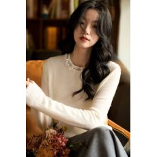 批发笑涵阁の法式赫拉风领口<b class='q'>手工</b>烫钻订珠 意大利工艺山羊绒针织衫