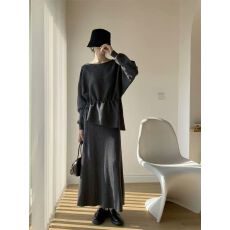 批发时尚套装通勤百搭秋冬新款舒适上衣<b class='q'>长裙</b><b class='q'>两件套</b>休闲显瘦