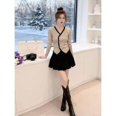 批发不规则V领针织衫女开衫秋季收腰<b class='q'>修身</b>打底复古小香风毛衣外套上衣