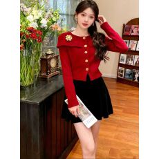 批发韩国圣诞节新年衣服年会小礼服长裙订婚回门红色针织毛衣<b class='q'>连衣裙</b>女