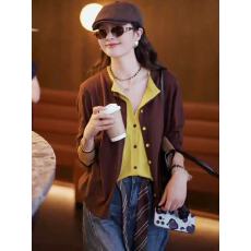 批发韩系早秋穿搭假两件长袖针织衫女2025新款秋装薄款针织开衫上衣女