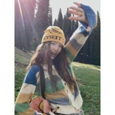 批发彩色条纹长袖针织开衫女士韩系氛围感早秋季穿搭薄款<b class='q'>毛衣外套</b>上衣