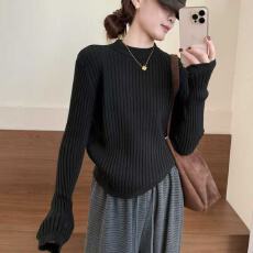 批发韩系chic圆领毛衣女2025秋冬季坑条加厚<b class='q'>宽松</b>内搭慵懒风针织衫上衣