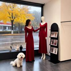 批发法式优雅风V领针织连衣裙女2025秋冬新款高级感气质收腰显瘦长裙