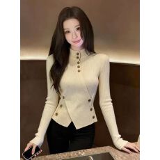 批发复古半高领毛衣女2025秋冬针织打底衫内搭显瘦掐腰<b class='q'>羊绒</b>不规则上衣