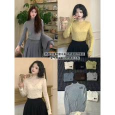 批发<b class='q'>新款</b>修身显瘦木耳边半高领打底衫 女气质减龄针织波点上衣