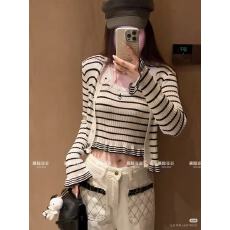 批发法式千金小香风条纹针织开衫背心两件套女修身显瘦洋气减龄套装<b class='q'>秋</b>