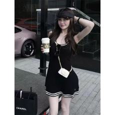 批发法式小香风撞色针织吊带连衣裙女<b class='q'>夏</b>季新款高级感收腰显瘦辣妹短裙