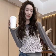 批发钩花针织吊带背心2026早春新款<b class='q'>百搭</b>针织上衣两件套女