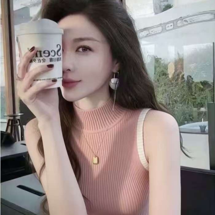 2026 여름 새로운 조끼 만나는 몸매 가꾸기 순수한 욕망 니트 슬림해 보이는 맨위 작은 키 허리 수축 폭발 기본 셔츠
