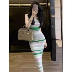 批发显瘦夏女无袖修身条纹针织连衣裙<b class='q'>背心</b>中长裙惊蛰无声杨幂白帆同款