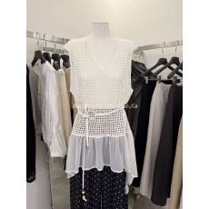 批发韩系2026春夏 宽松针织<b class='q'>马甲</b>女V领收腰荷叶边中<b class='q'>长款</b>蕾丝衫背心裙潮