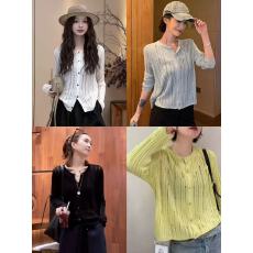 批发新款春夏时尚字母钻饰条纹<b class='q'>针织</b>吊带开衫两件套女百搭气质外穿上衣