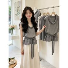 批发设计堆堆领<b class='q'>镂空</b>无袖针织马甲背心女夏季新款韩系别致<b class='q'>镂空</b>收腰上衣