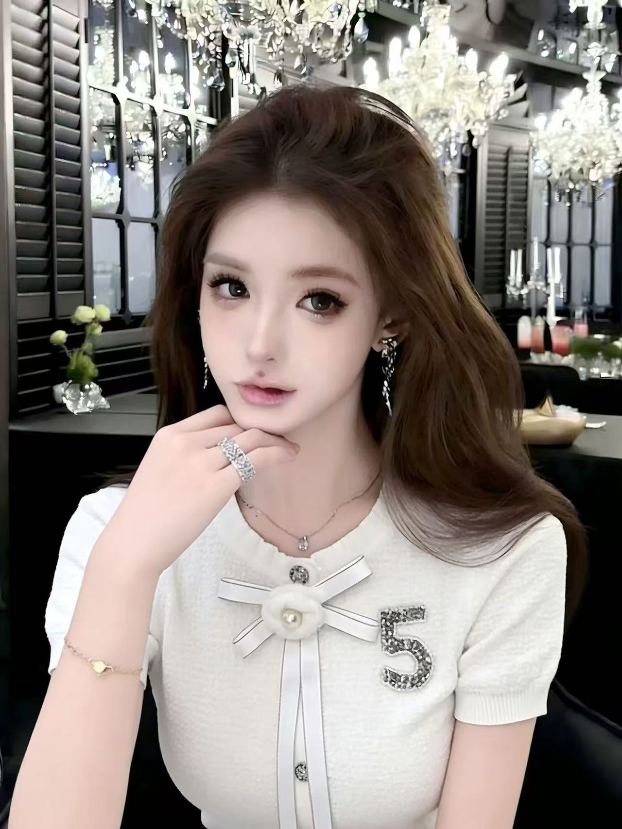 lym studio 부드러운 한 부서 바람 폴로 칼라 반팔 니트 스웨터 여성 나비 매듭 품격 맨위 작은 샤넬 스타일