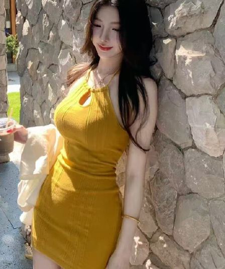 fart shop 주말 맑은 황색 행침 목 홀로우 아웃 여성 드레스 봄 여름 허리 수축 몸매 가꾸기 타이트 스커트 미니 스커트