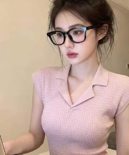 핑크색 폴로 칼라 작은 날다 소매 니트 티셔츠 여성 의류 여름 캐주얼 몸매 가꾸기 슬림해 보이는 기본 셔츠 다용도 풀오버 맨위