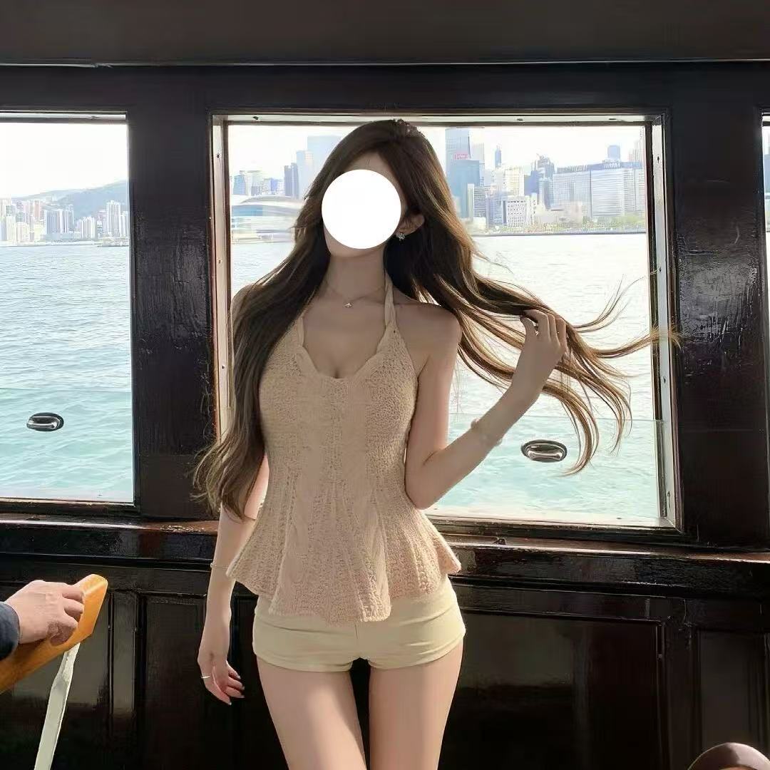 단색 섹시함 백리스 행침 목 캐미솔 여름 꽈배기 몸매 가꾸기 니트 외출용 핫걸 바람 쇼트 스타일 맨위