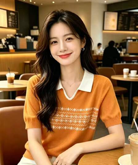 봄 여름 2026 폴로 칼라 패션 니트 스웨터 풀오버 기하학 패턴 루즈핏 슬림해 보이는 반팔 얇은 스웨터 캐주얼 맨위