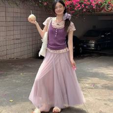 批发宋正恩紫色针织吊带背心女外穿夏季修身显瘦韩系独特漂亮无袖上衣