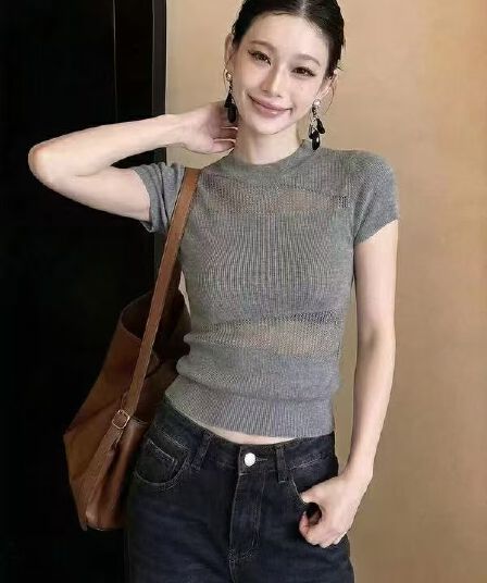 프랑스식 미니멀리즘 바람 품격 고급 우아함 반팔 여성 2026 여름 새로운 루즈핏 슬림해 보이는 연령 감소 다용도 맨위