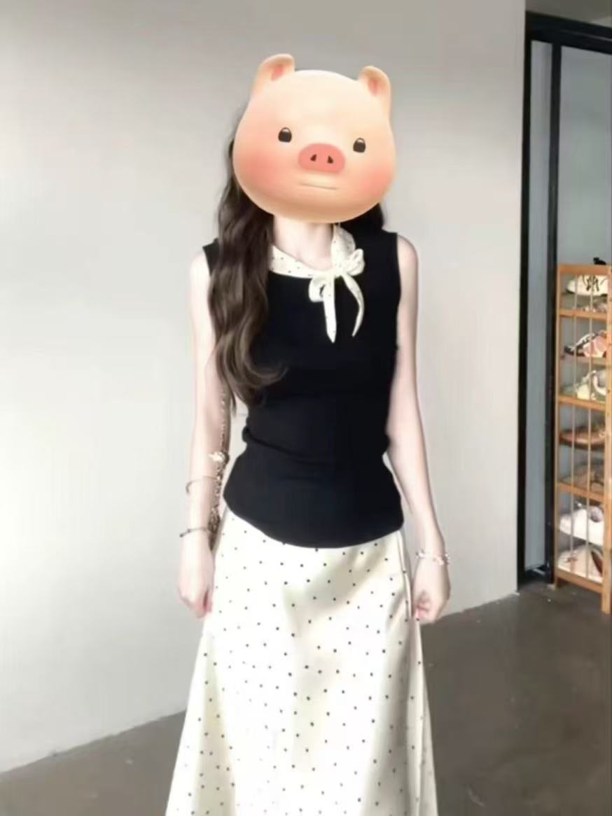 miu 부서 민소매 조끼 맨위 도트 무늬 반신 스커트 여성 여름 2026 새로운 자이언트 잘 생긴 ~ 중 여름 드레스 전체 집합