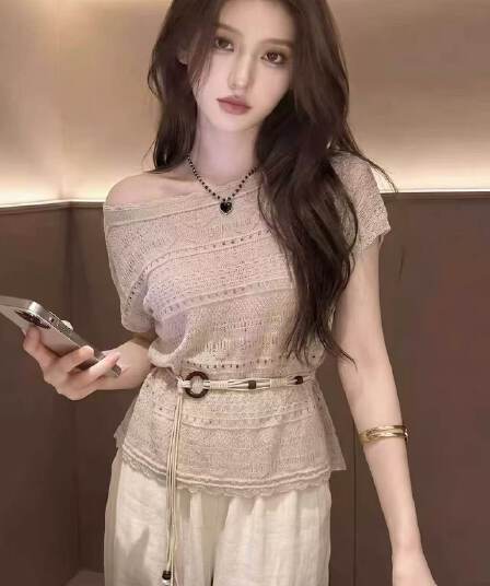 열세 개 한국 스타일 2026 년 여름 여성 외국 가스 홀로우 아웃 얇은 스타일 루즈핏 다용도 반팔 니트 스웨터