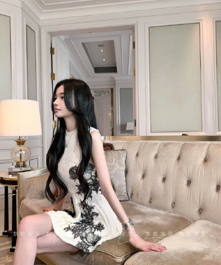 안개 계곡 건강 꽃 우아함 민소매 레이스 여성 드레스 몸매 가꾸기 허리 수축 A라인 스커트 빛 럭셔리 고대 조기 품격 니트 원피스