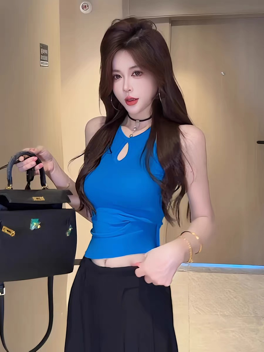 한 부서 순수한 욕망 섹시함 홀로우 아웃 행침 목 캐미솔 여름 몸매 가꾸기 슬림해 보이는 핫걸 바람 아름다운 민소매 맨위