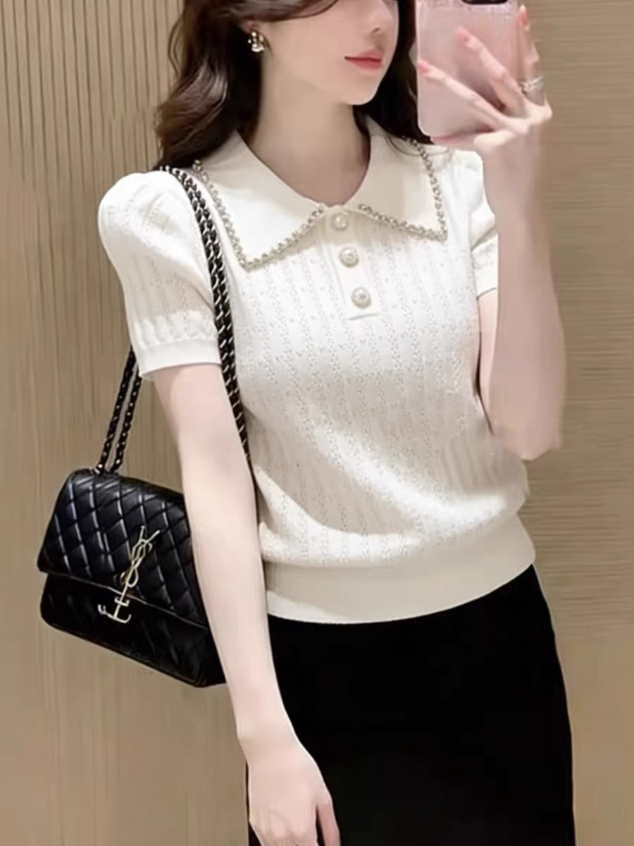 보존 섹션 추천 한 부서 무거운 작업 다이아몬드 세팅 POLO 칼라 반팔 니트 스웨터 여성 여름 자이언트 잘 생긴 아름다운 맨위