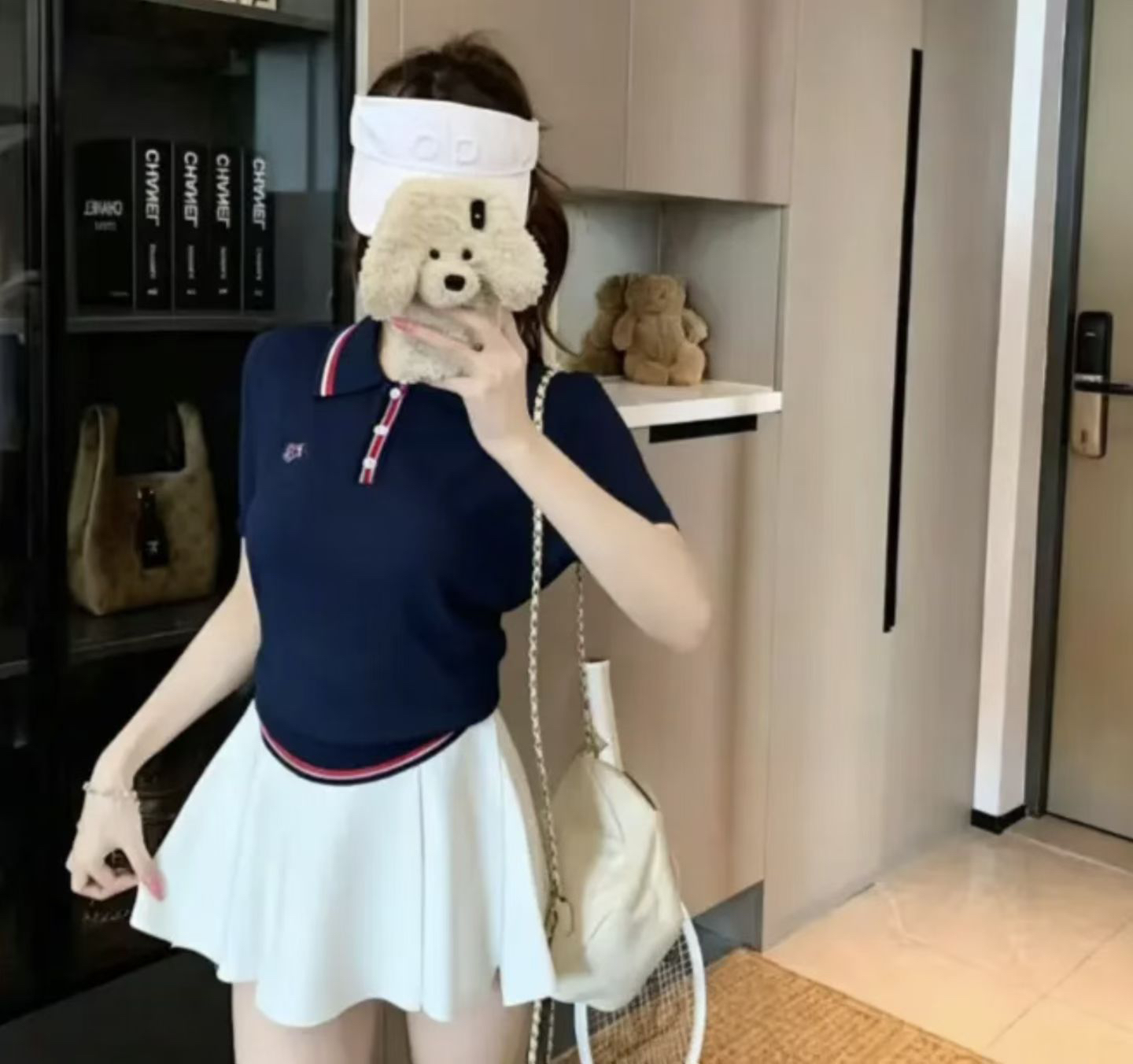 배드민턴 골프 산소 소녀 네트워킹 공 시리즈 후아 남편 그리드 니트 POLO 칼라 니트 스웨터