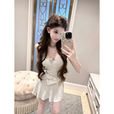 批发小香风初恋奶甜纯欲系针织连衣裙别致绝美收腰性感a字短裙子