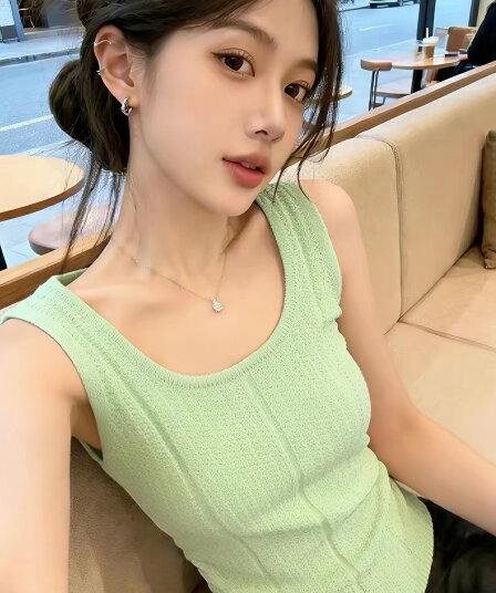 한 부서 레트로 민소매 니트 조끼 여성 2026 여름 새로운 녹색 슈퍼 몸매 가꾸기 슬림해 보이는 다용도 출퇴근 맨위