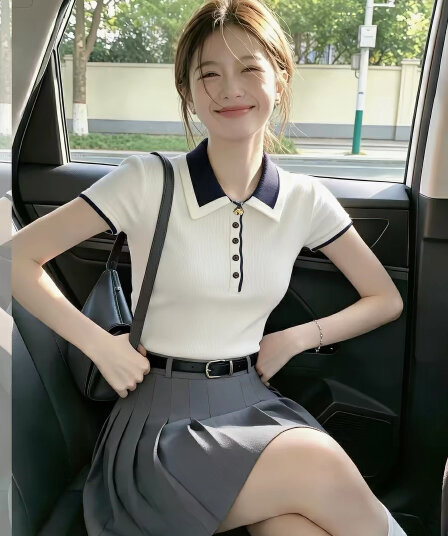 학원 스타일 다용도 작은 키 반팔 티셔츠 여성 여름 2026 새로운 배색 POLO 칼라 몸매 가꾸기 슬림해 보이는 맨위