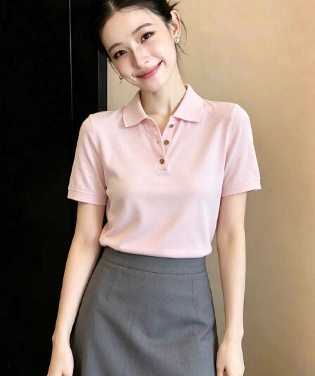 한 부서 POLO 칼라 얼음 실크 반팔 티셔츠 여성 2026 새로운 여름 폭발 허리 수축 슬림해 보이는 다용도 니트 맨위