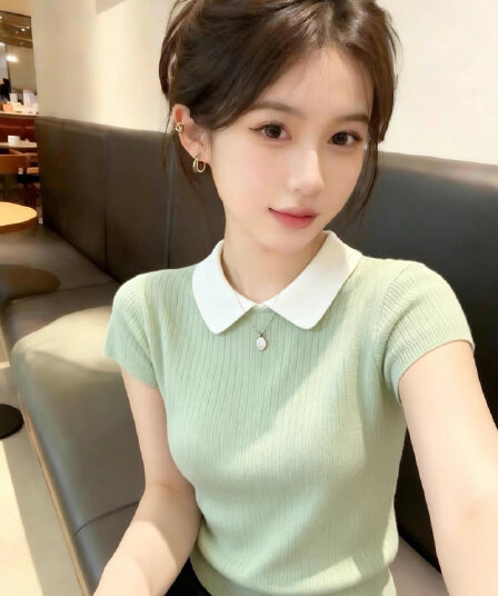 한 부서 연령 감소 Chic 품격 작은 대중 폴로 칼라 반팔 니트 기본 셔츠 2026 년 여름 새로운 티셔츠 여성 의류