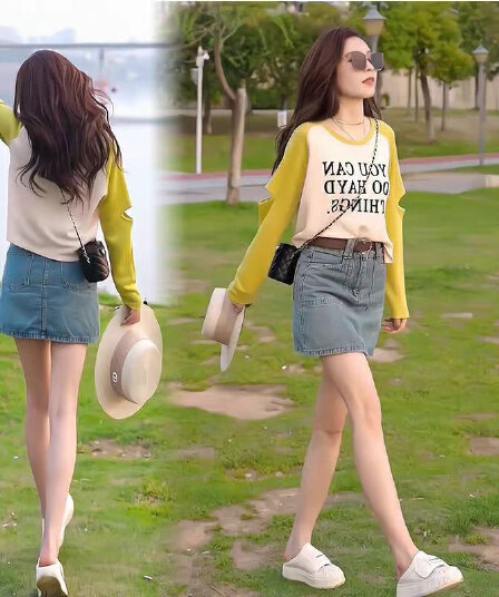 작은 하우스 작은 키 맞춤 봄 새로운 패치워크 패치워크 색상 알파벳 맨위 긴팔 T