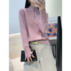 批发钉珠半高领蕾<b class='q'>丝</b>拼接亮片毛衣女秋冬针织打底衫 珠片<b class='q'>包</b><b class='q'>芯</b>纱