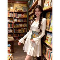 批发法式<b class='q'>甜美</b>白色针织连衣裙子女早秋2026新款小个子气质收腰a字短裙