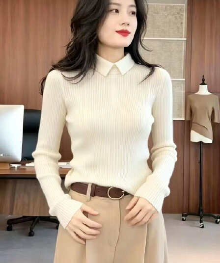 가을 겨울 품격 작은 대중 긍정적 인 어깨 POLO 칼라 기본 셔츠 부드러운 찹쌀 양모 몸매 가꾸기 인사이드 가져 가라. 스웨터 여자 두꺼운 스타일 니트 스웨터
