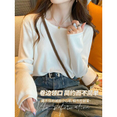 批发2026新款打底衫女款显瘦圆领衫百搭长袖白色<b class='q'>薄款</b>修身毛衣休闲上衣